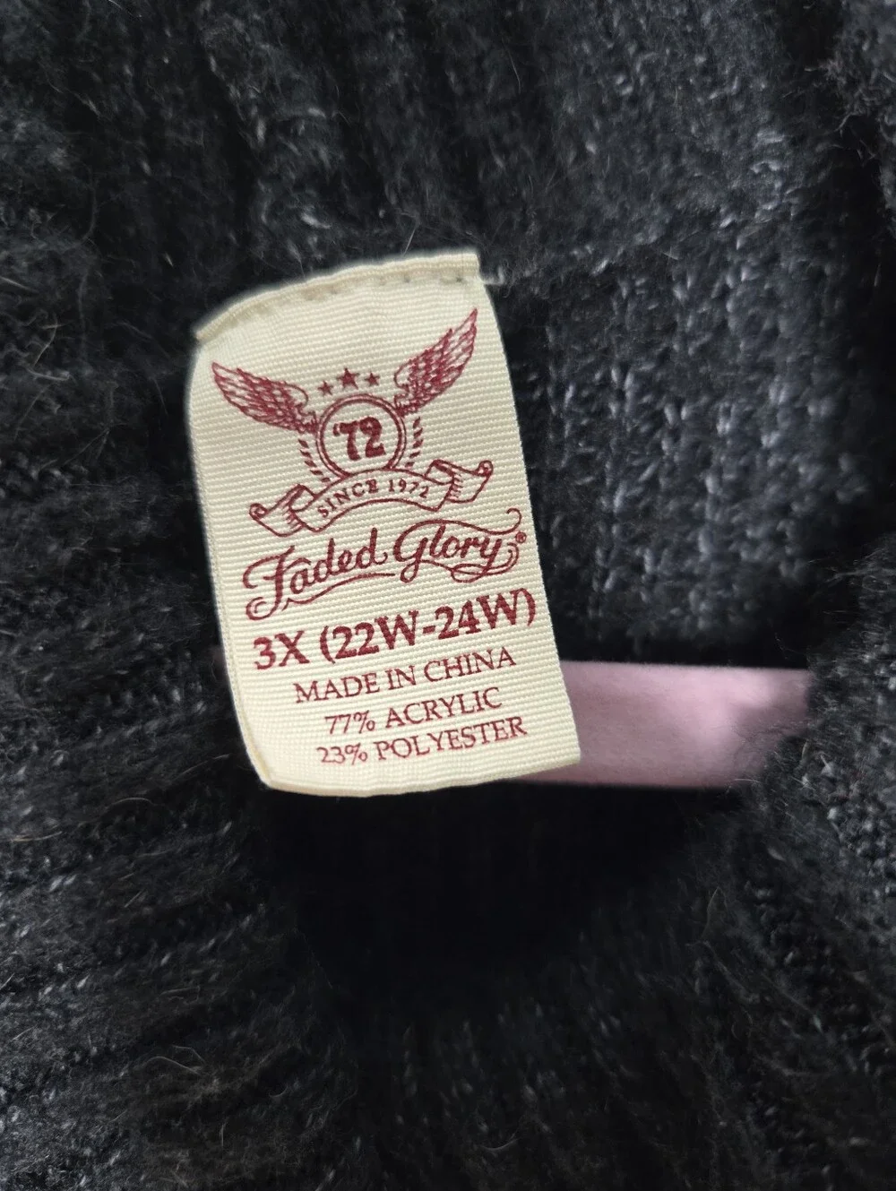 Faded Glory Black Asymmetrical Cowl Neck Sweater 3X